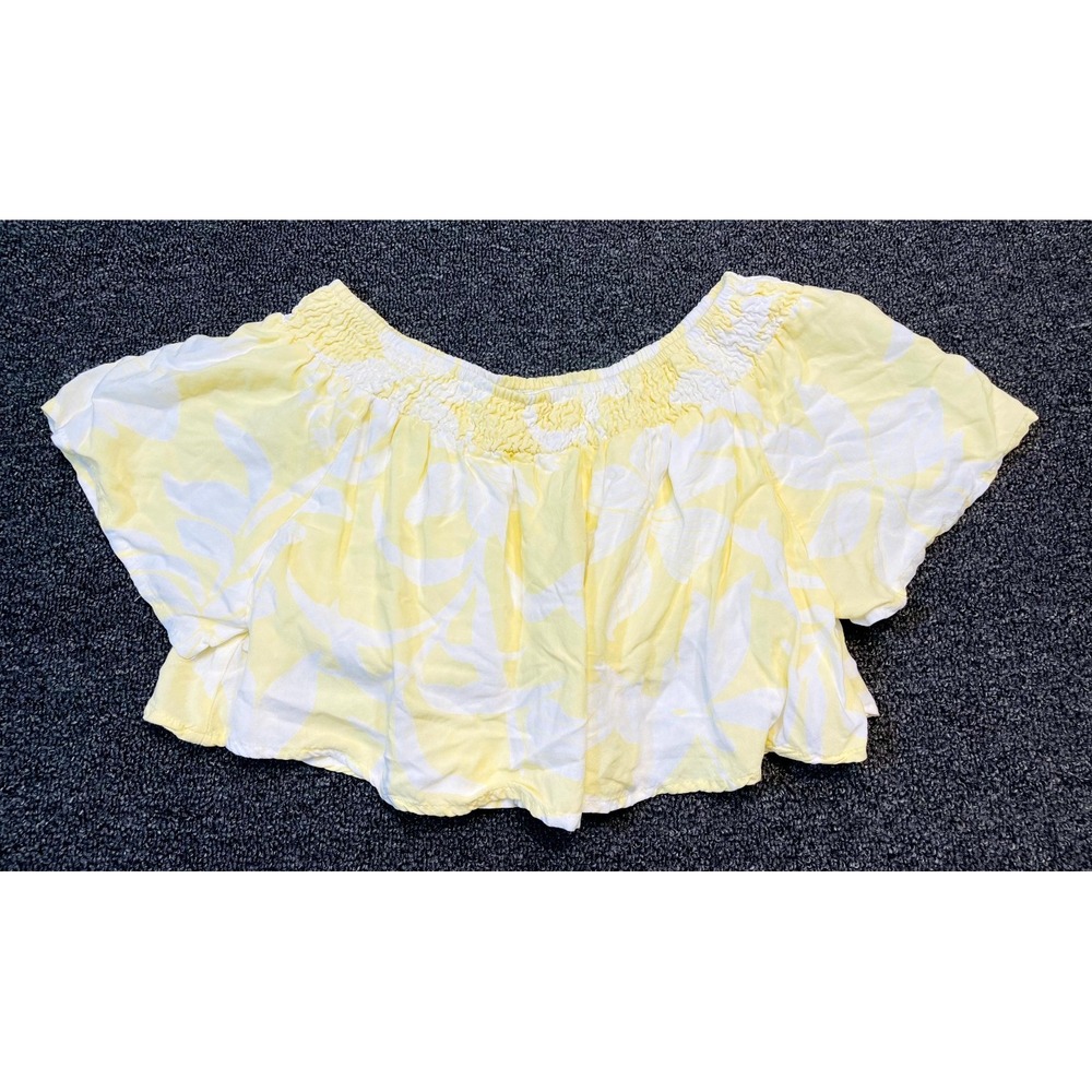 Kiwi & Punch Smocked Crop Top Womens Small Yellow White Floral Off the Shoulder
